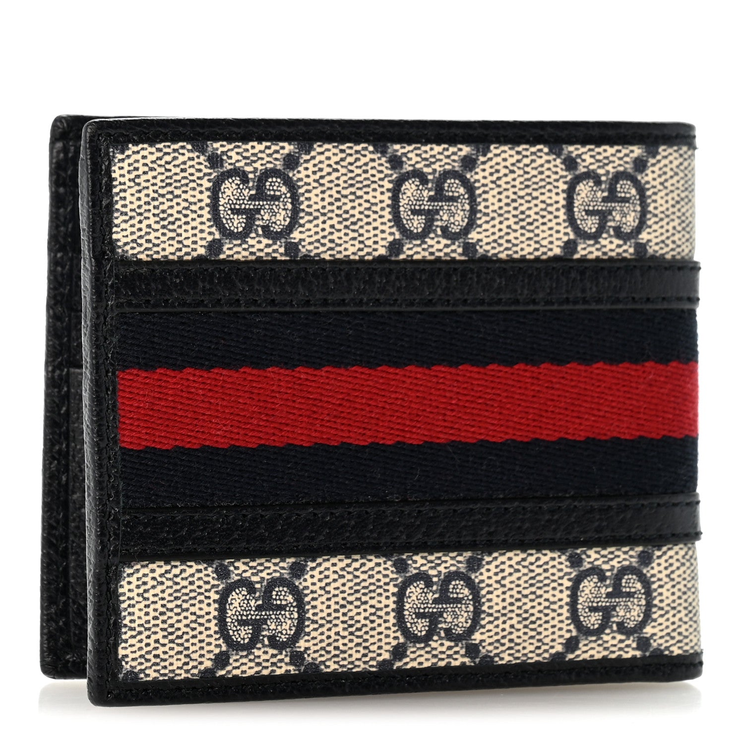 Gucci GG Supreme Monogram Web Mens Ophidia Bi-Fold Coin Wallet Beige Blue 3 of 8