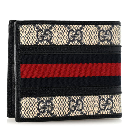 Gucci GG Supreme Monogram Web Mens Ophidia Bi-Fold Coin Wallet Beige Blue 3 of 8
