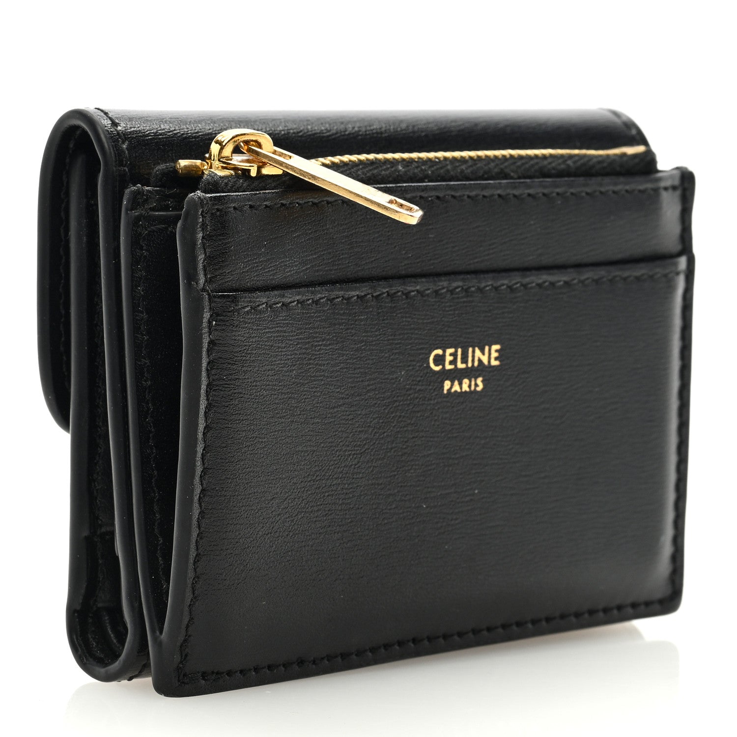 Celine Calfskin Compact Triomphe Wallet With Coin Purse Black 3 of 6
