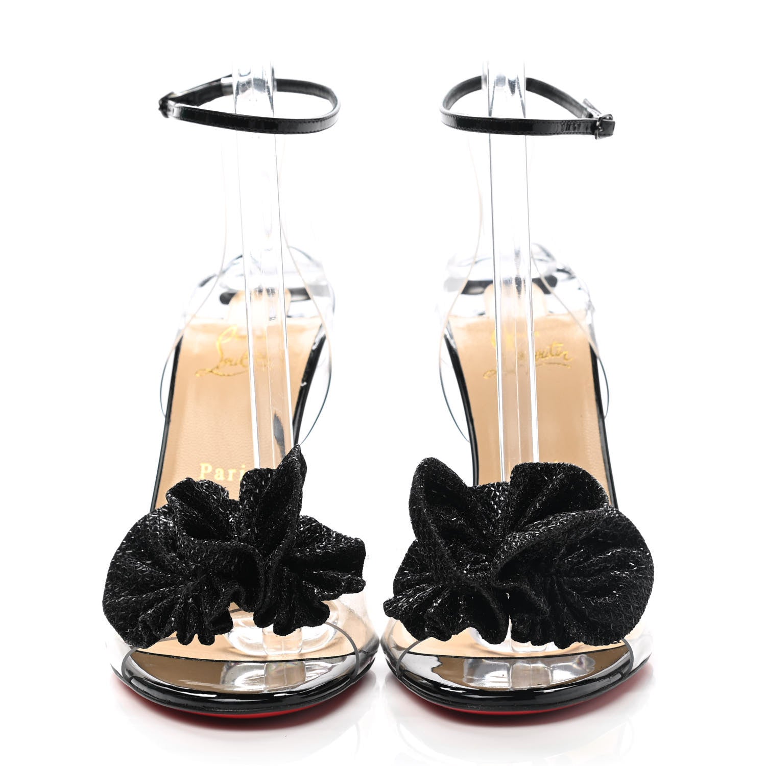 Christian Louboutin Metallic Calfskin Glitter Tonic PVC Fossiliza 100 Sandals 41.5 Black 2 of 7