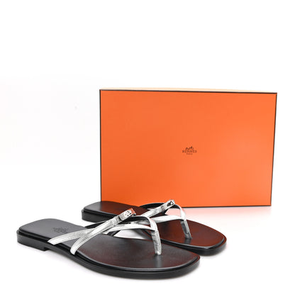 Hermes Metallic Goatskin Miss Sandals 39 Gris Argente 9 of 9