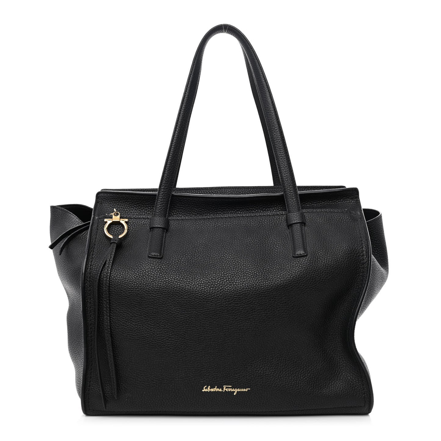 Hammered Calfskin Double Handle Large Amy Tote Black