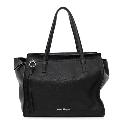 Salvatore Ferragamo Hammered Calfskin Double Handle Large Amy Tote Black 1 of 9