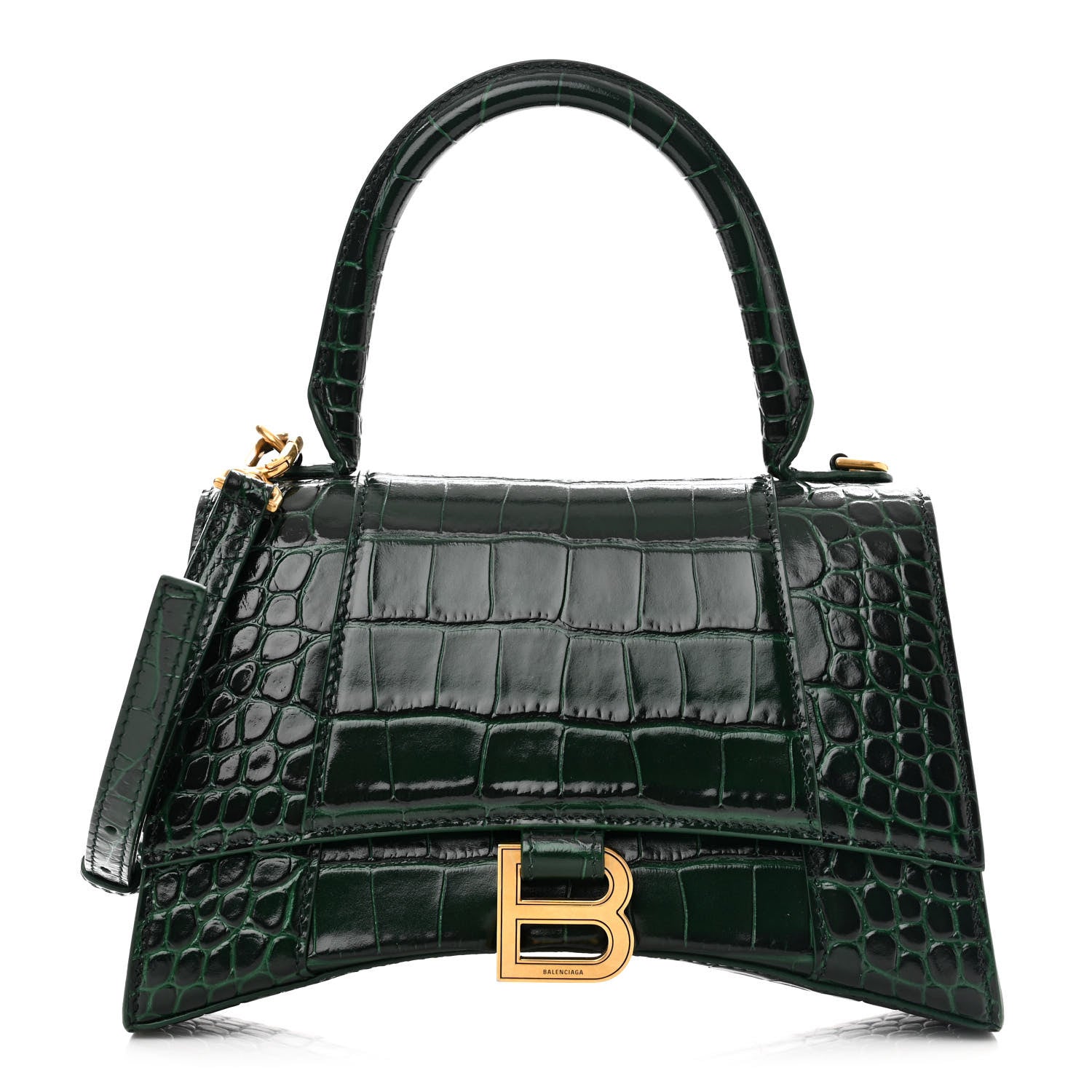 Balenciaga Shiny Calfskin Crocodile Embossed Small Hourglass Top Handle Bag Forest Green 1 of 12