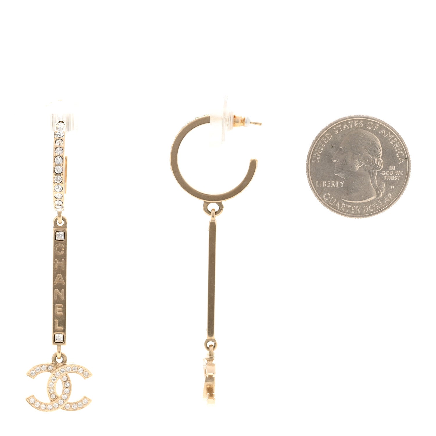 Chanel Crystal Lock Symbols Logo CC Hoop Drop Earrings Gold 2 of 5