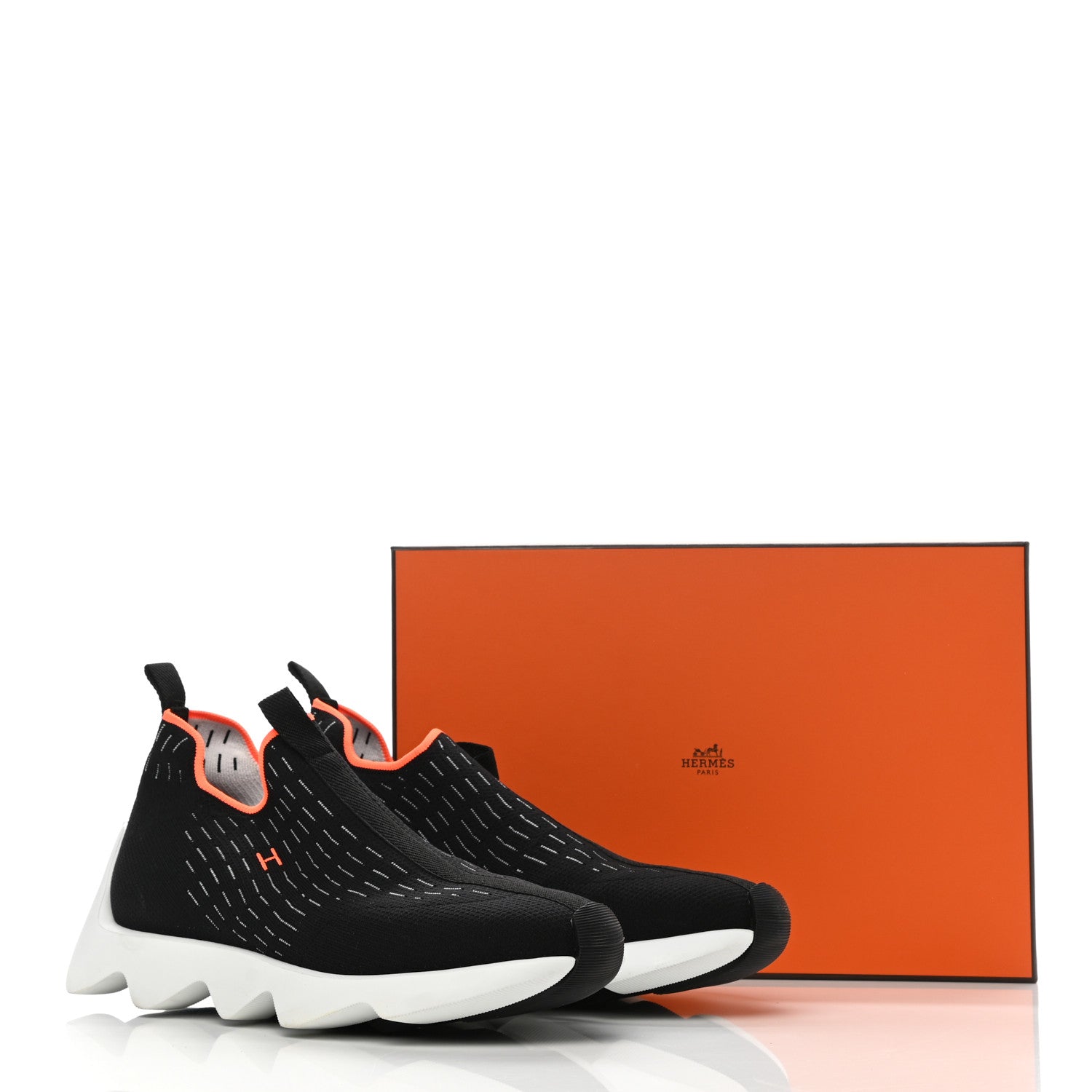 Hermes Technical Canvas Goatskin Womens Eclair Sneakers 39 Black 10 of 10
