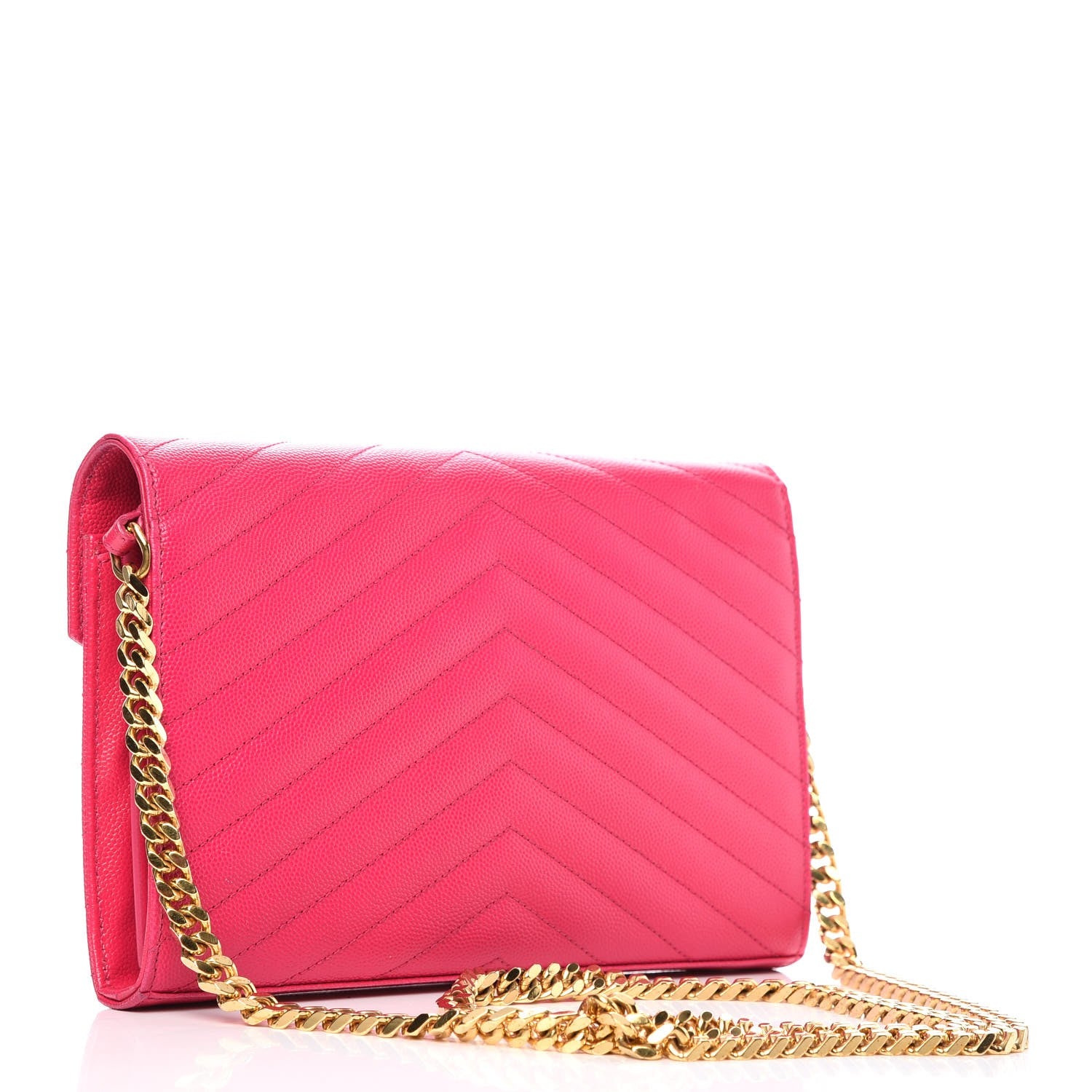 Saint Laurent Grain De Poudre Matelasse Chevron Monogram Chain Wallet Bubblegum 3 of 13