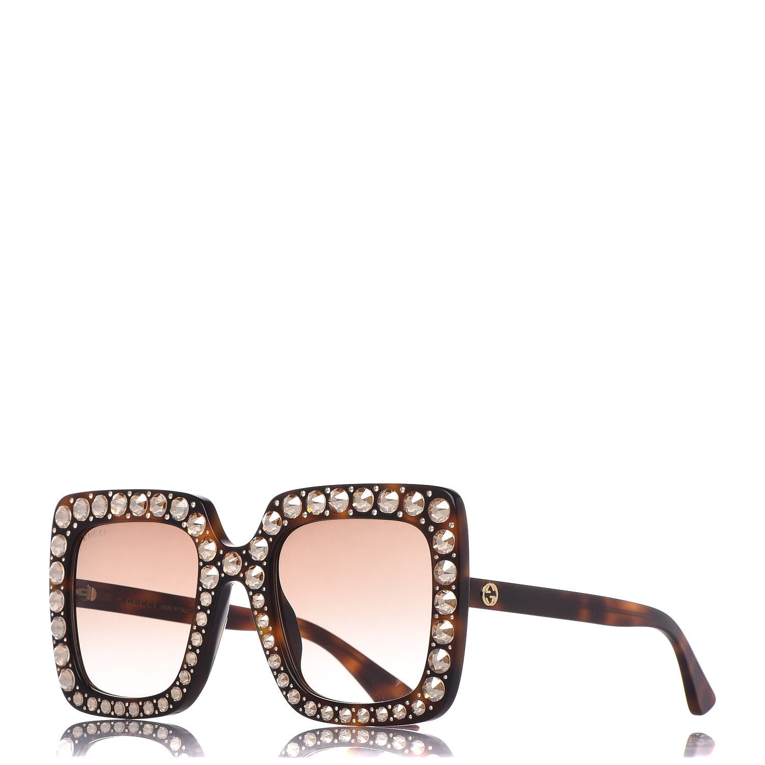 Gucci Acetate Crystal Oversize Sunglasses GG0148S Tortoise 1 of 7