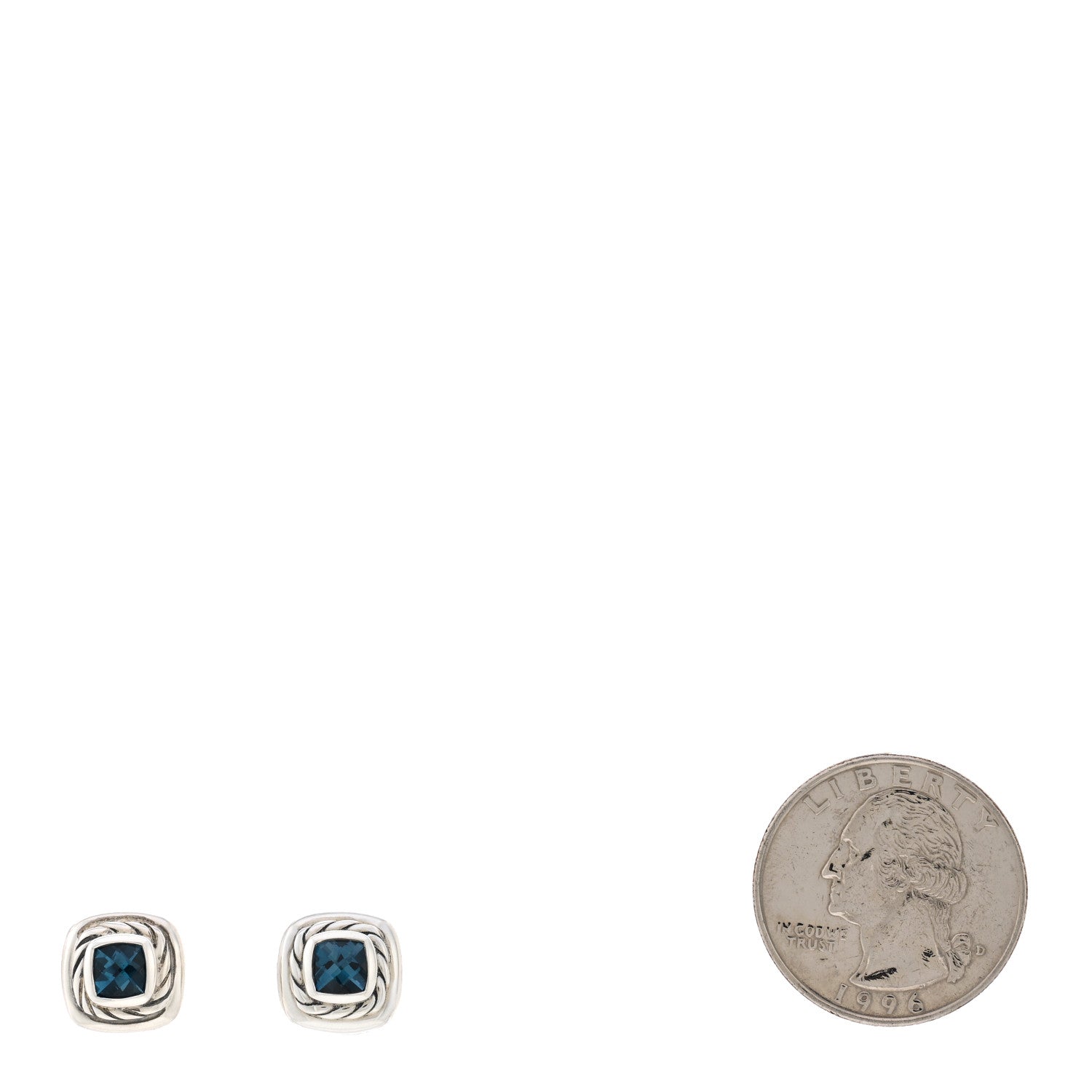 David Yurman Sterling Silver Hampton Blue Topaz 5mm Cable Classics Stud Earrings 2 of 5