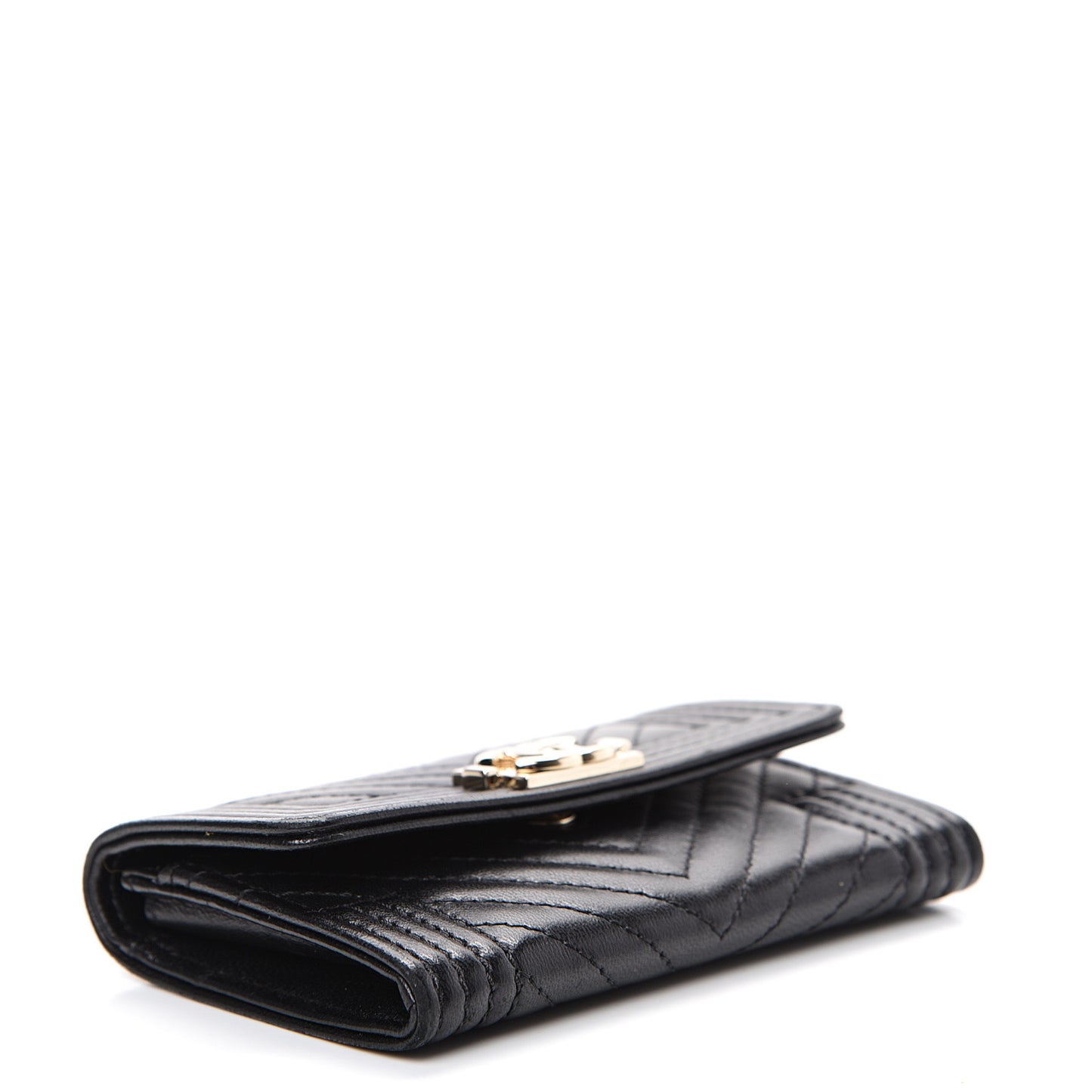 Lambskin Chevron Quilted Boy Card Holder Wallet Black