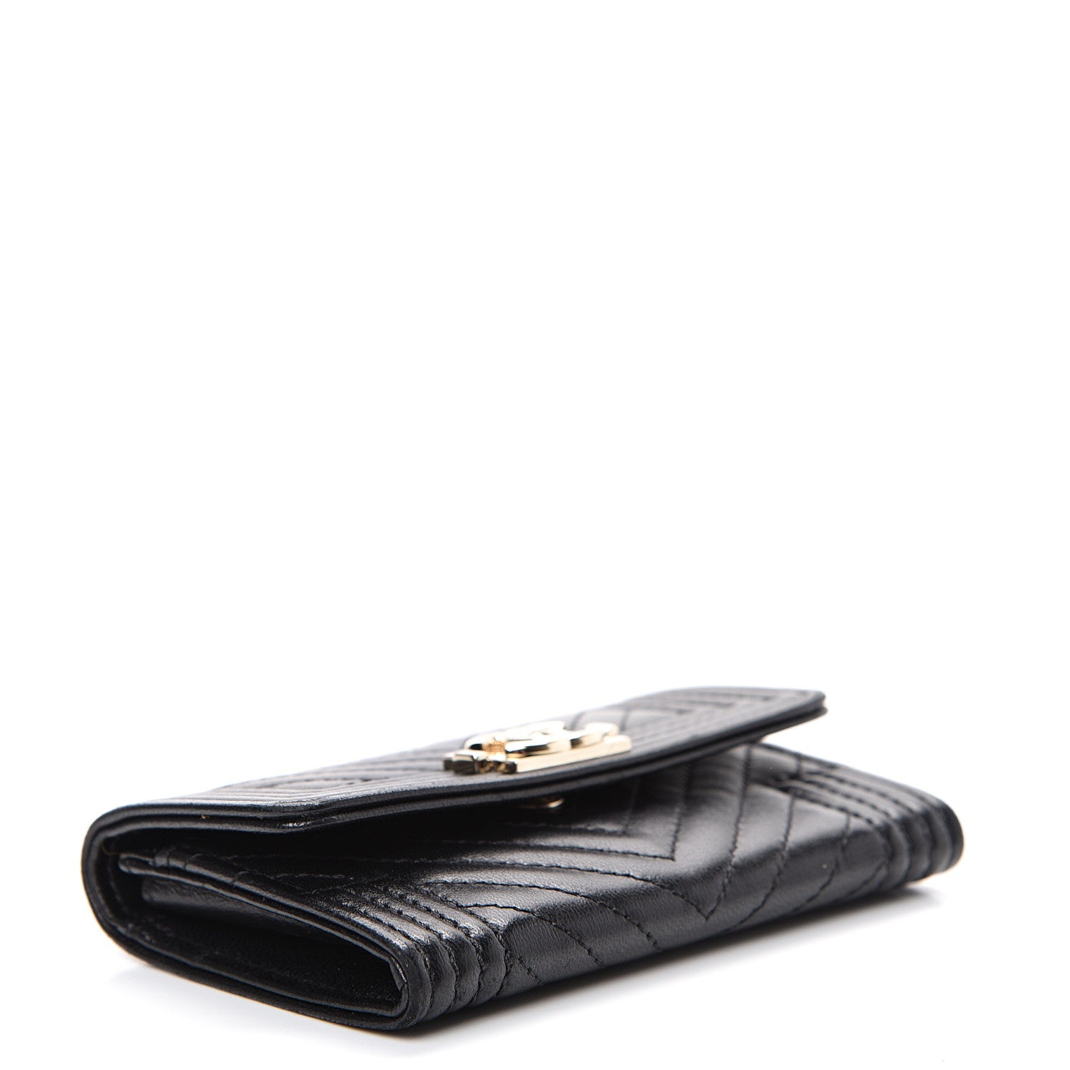 Chanel Lambskin Chevron Quilted Boy Card Holder Wallet Black 3 of 13