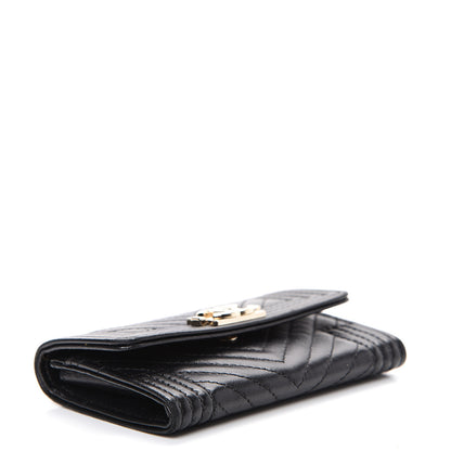 Chanel Lambskin Chevron Quilted Boy Card Holder Wallet Black 3 of 13