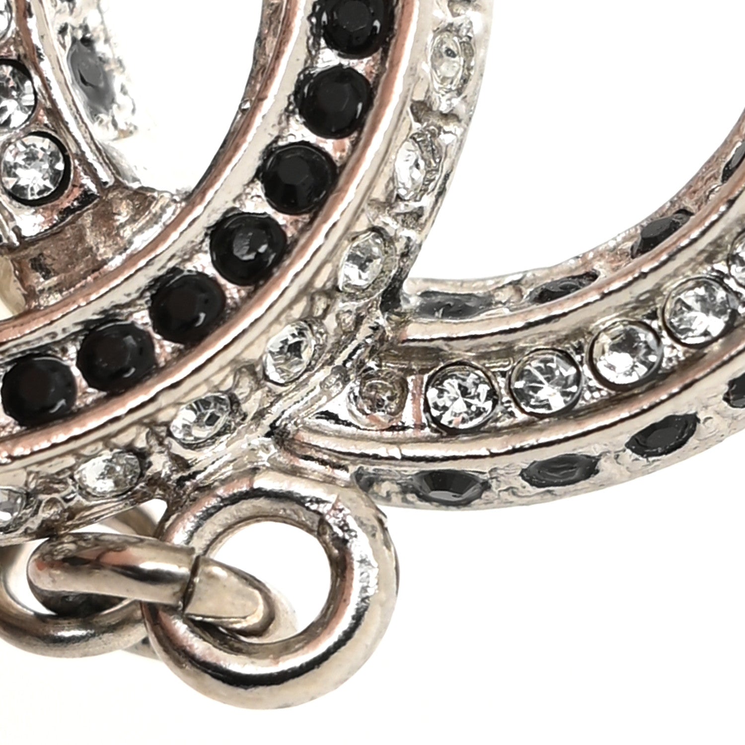 Chanel Metal Pearl Crystal Bead CC Long Necklace Silver Black 6 of 6