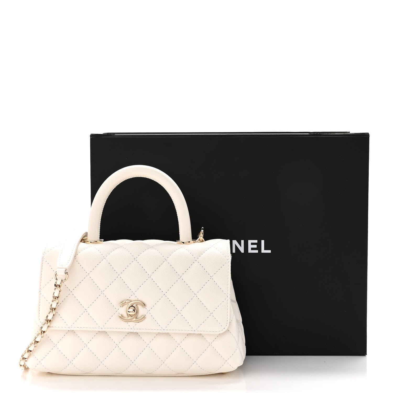 Chanel Caviar Quilted Mini Coco Handle Flap White 10 of 10