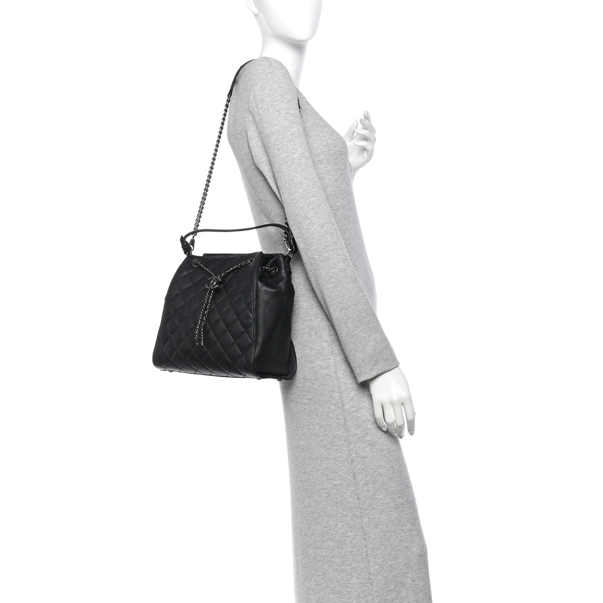 Chanel Caviar Quilted Medium CC Bucket Bag Black 2 of 10