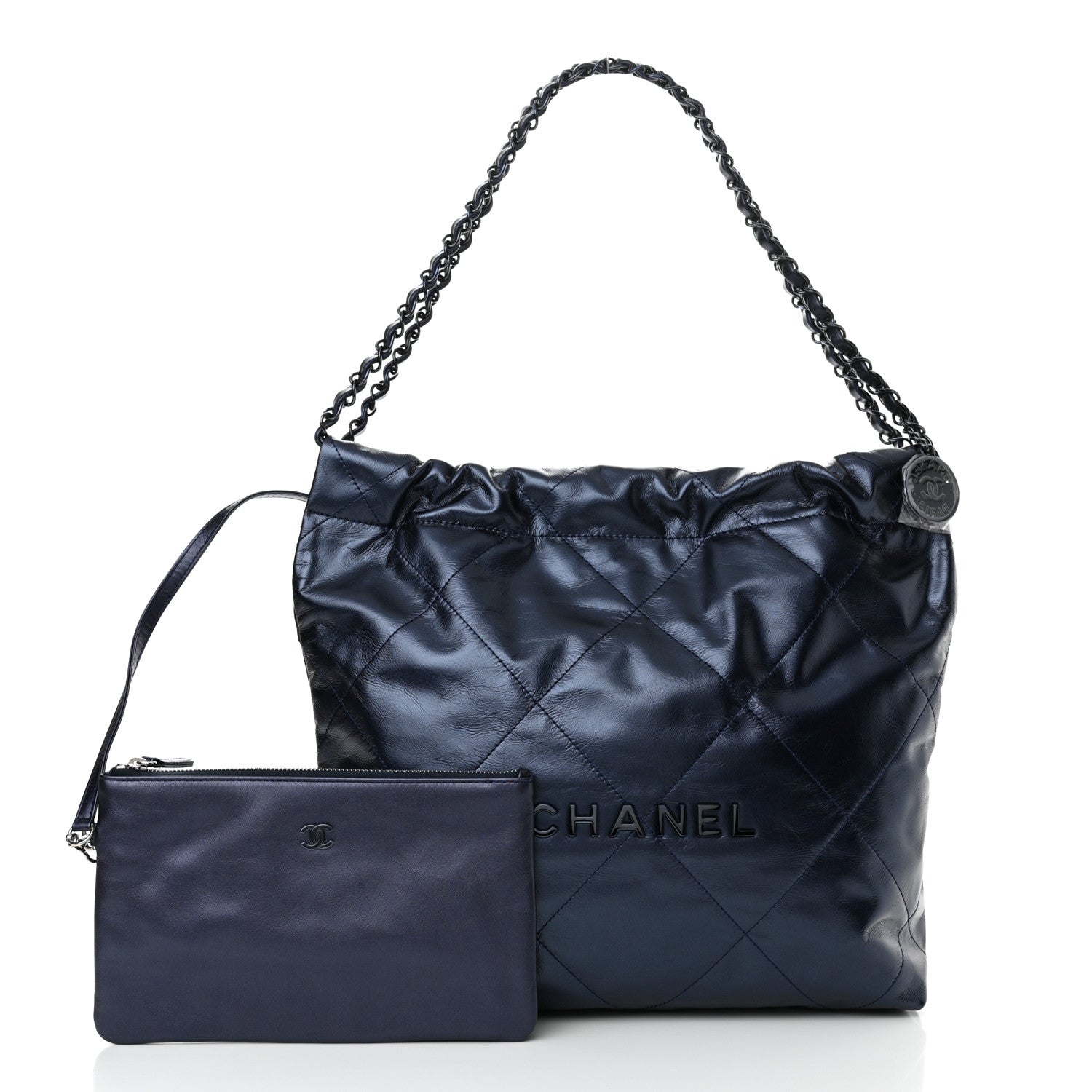 Chanel Metallic Calfskin Quilted Small Chanel 22 Navy Blue 3 of 12