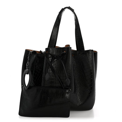 Alaia Calfskin Crocodile Embossed Bucket Bag Black 3 of 14