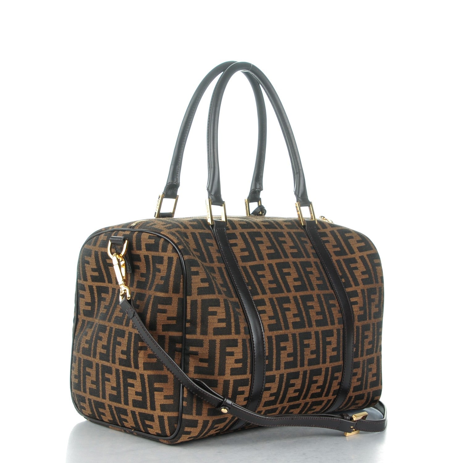 Fendi Zucca Medium Convertible Boston Satchel Tobacco Brown 3 of 7