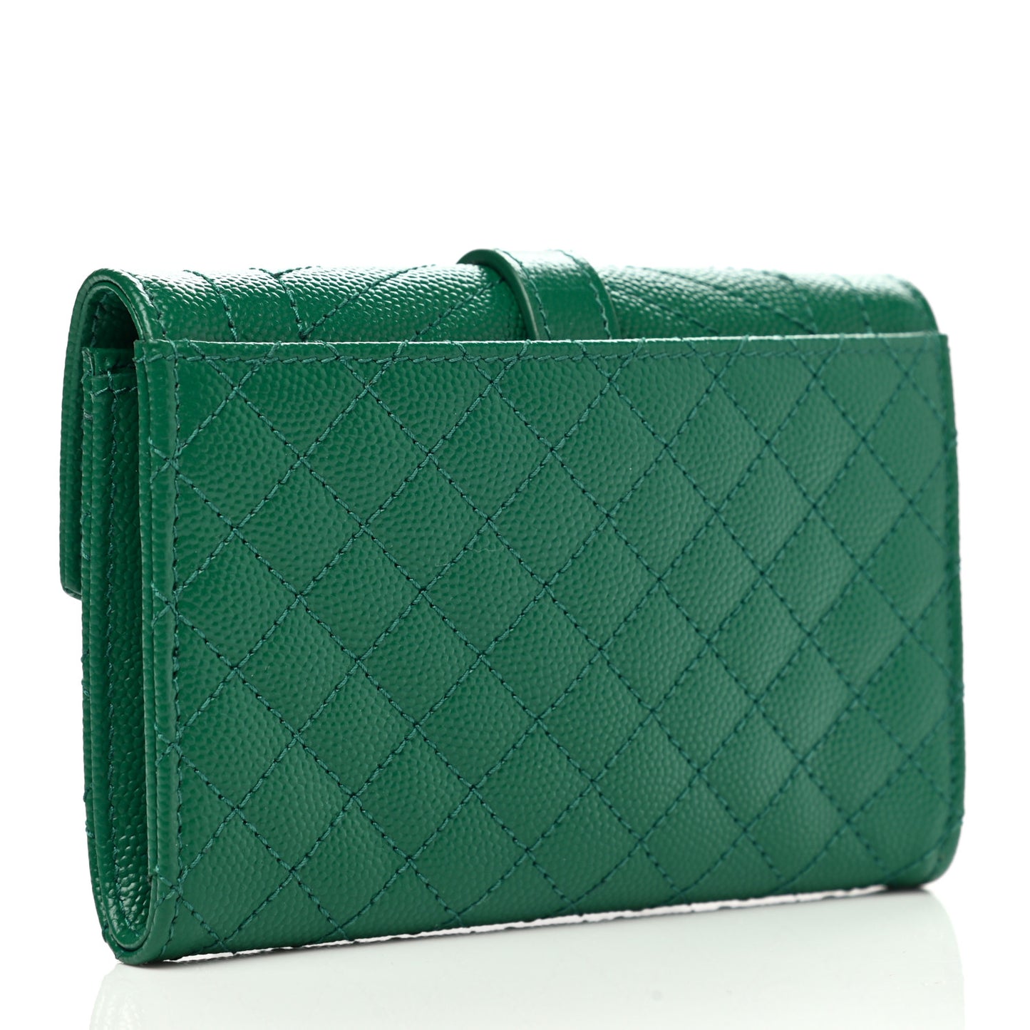 Grain De Poudre Textured Mixed Matelasse Triquilt Small Monogram Envelope Wallet Green