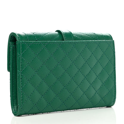 Saint Laurent Grain De Poudre Textured Mixed Matelasse Triquilt Small Monogram Envelope Wallet Green 2 of 6