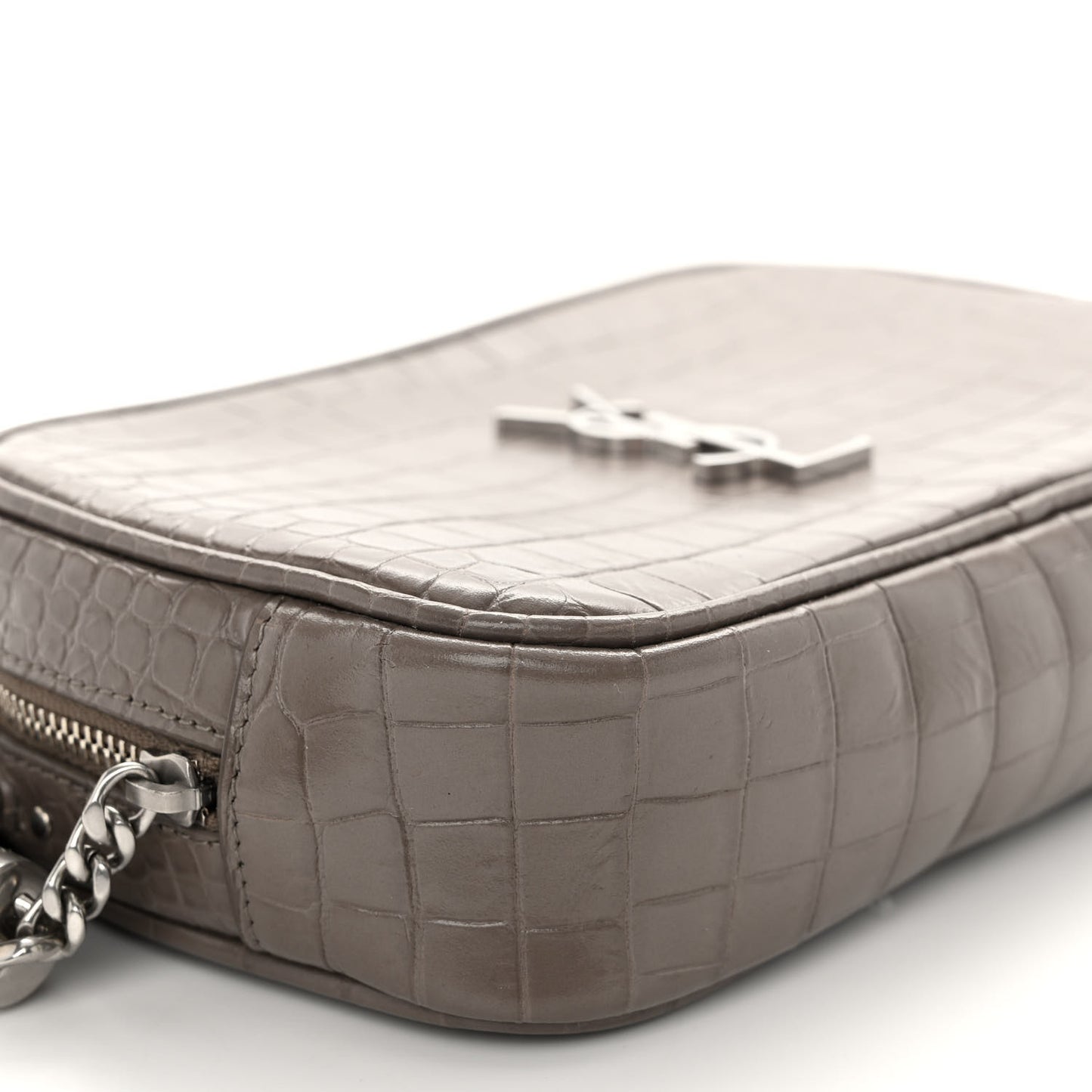 Calfskin Crocodile Embossed Monogram Mini Lou Camera Bag Fog