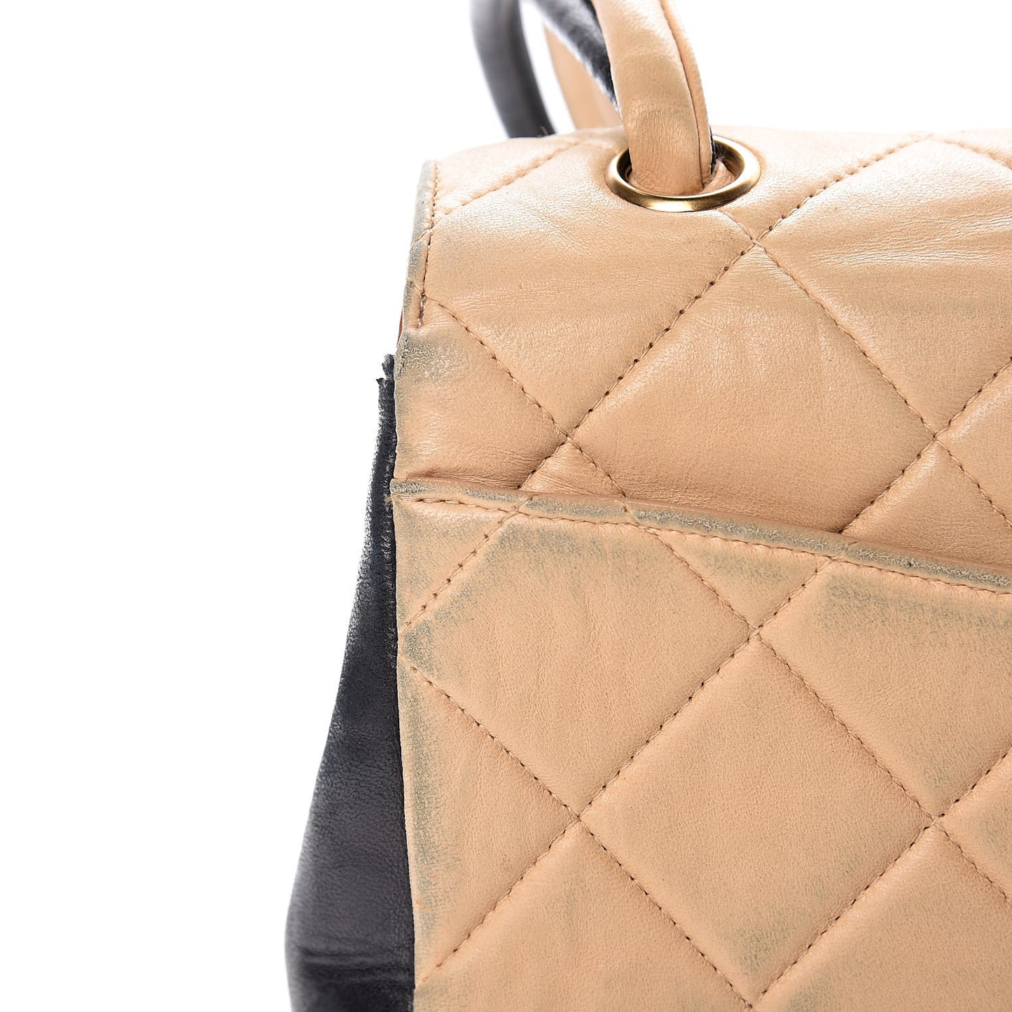 Lambskin Quilted Medium Single Flap Beige Black