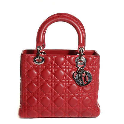Christian Dior Lambskin Cannage Medium Lady Dior Red 8 of 14