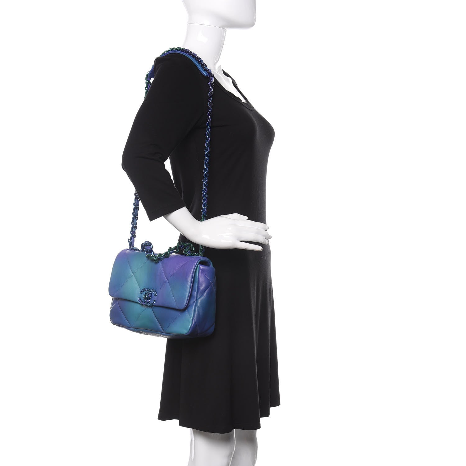 Chanel Tie Dye Calfskin Quilted Medium 19 Flap Blue Purple 2 of 10