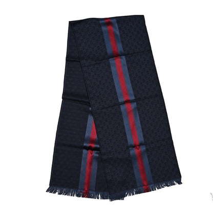 Gucci Wool Silk GG Monogram Web Verbiere Fringe Scarf Navy Blue 2 of 4