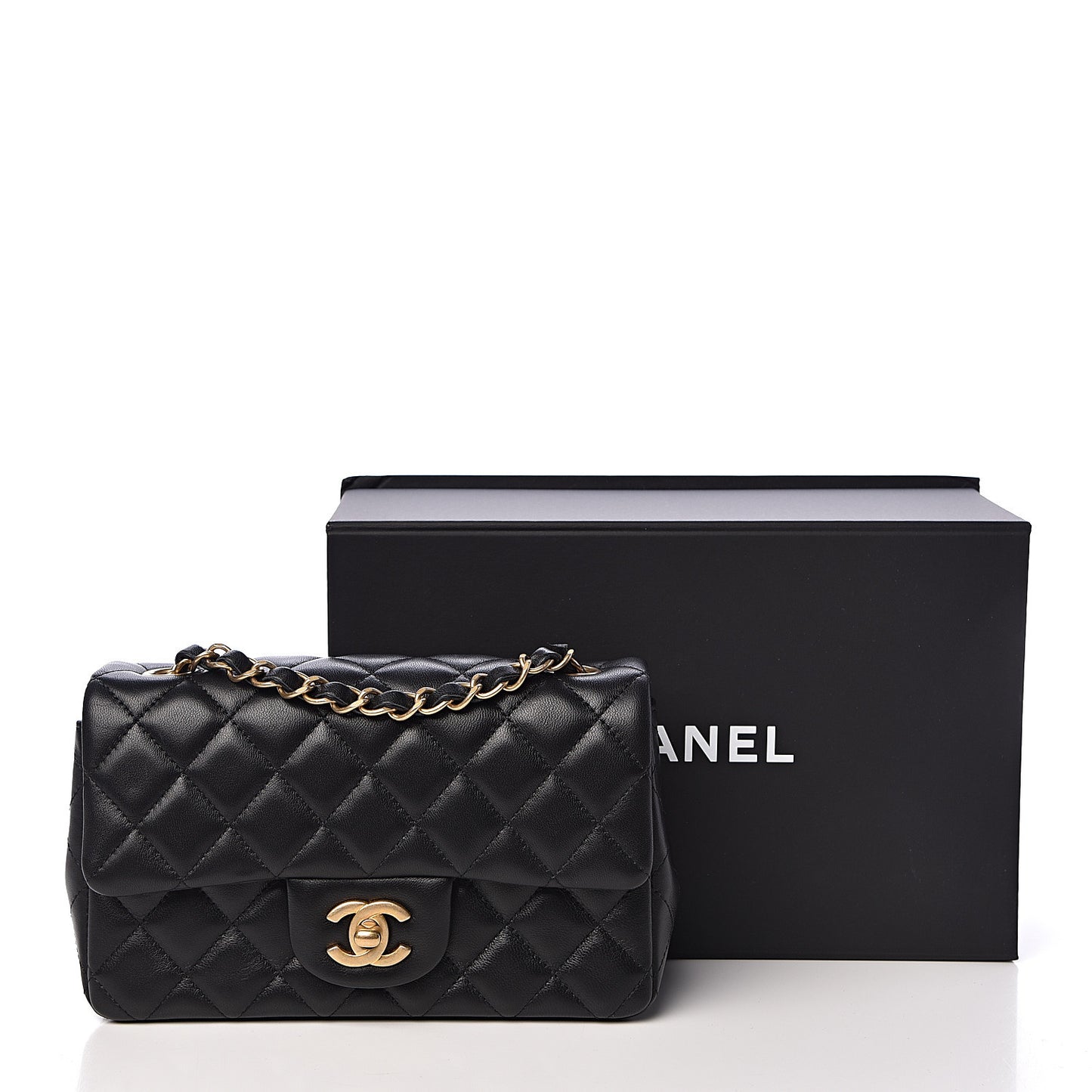 Lambskin Quilted Mini Rectangular Flap Black