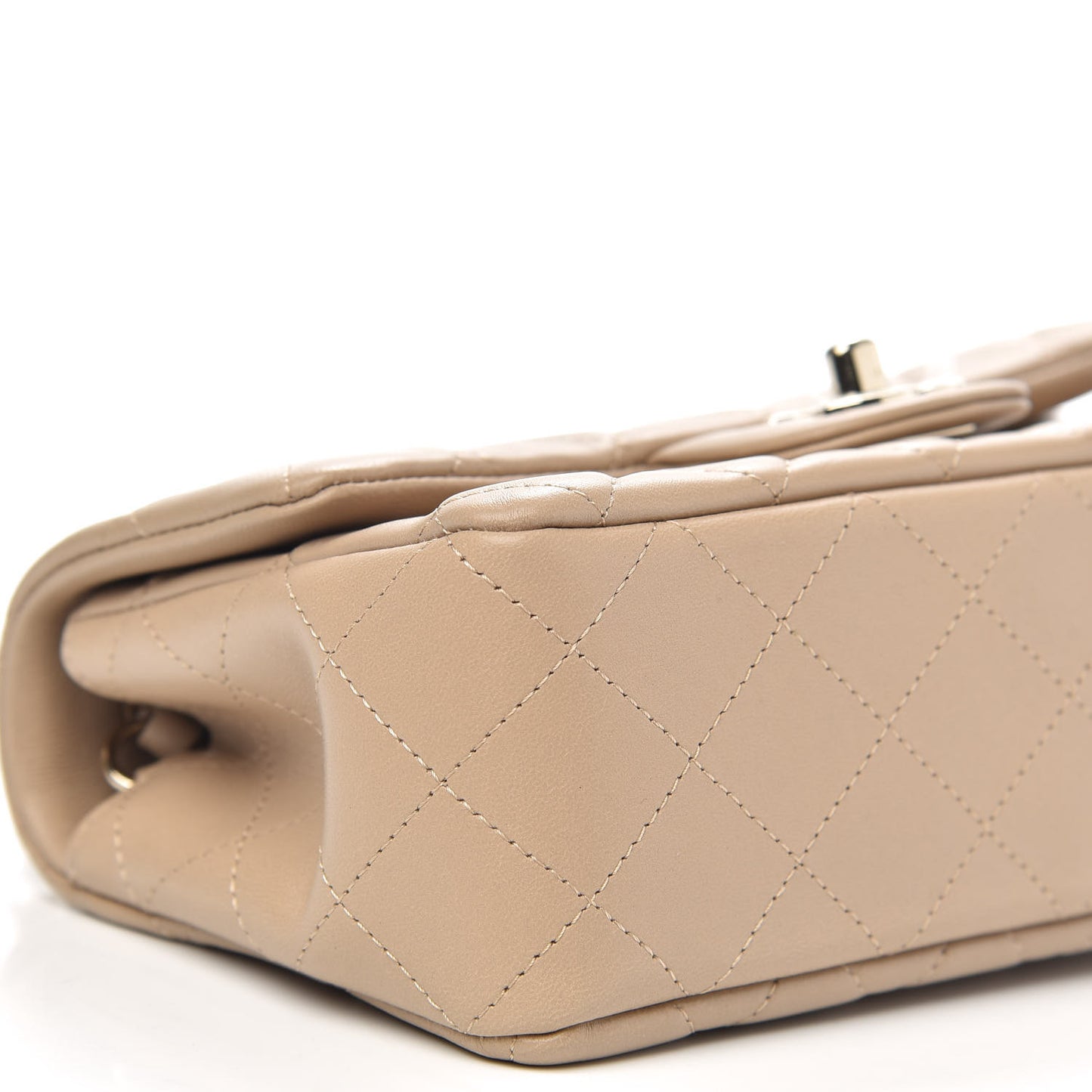 Lambskin Quilted Mini Rectangular Flap Dark Beige