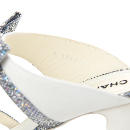 Chanel Metallic Fabric Velvet Bow Mules 39 Silver Ivory 8 of 11