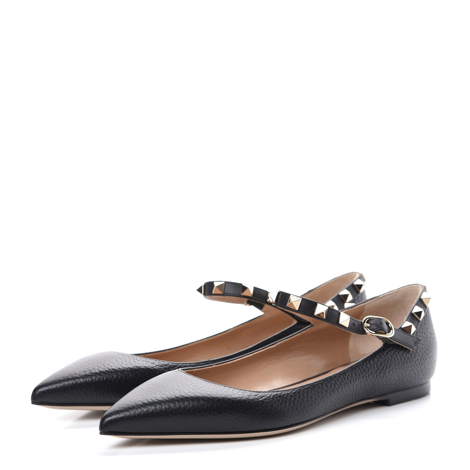 Valentino Garavani Pebbled Calfskin Rockstud Ankle Strap Ballerina Flats 36.5 Black 3 of 9