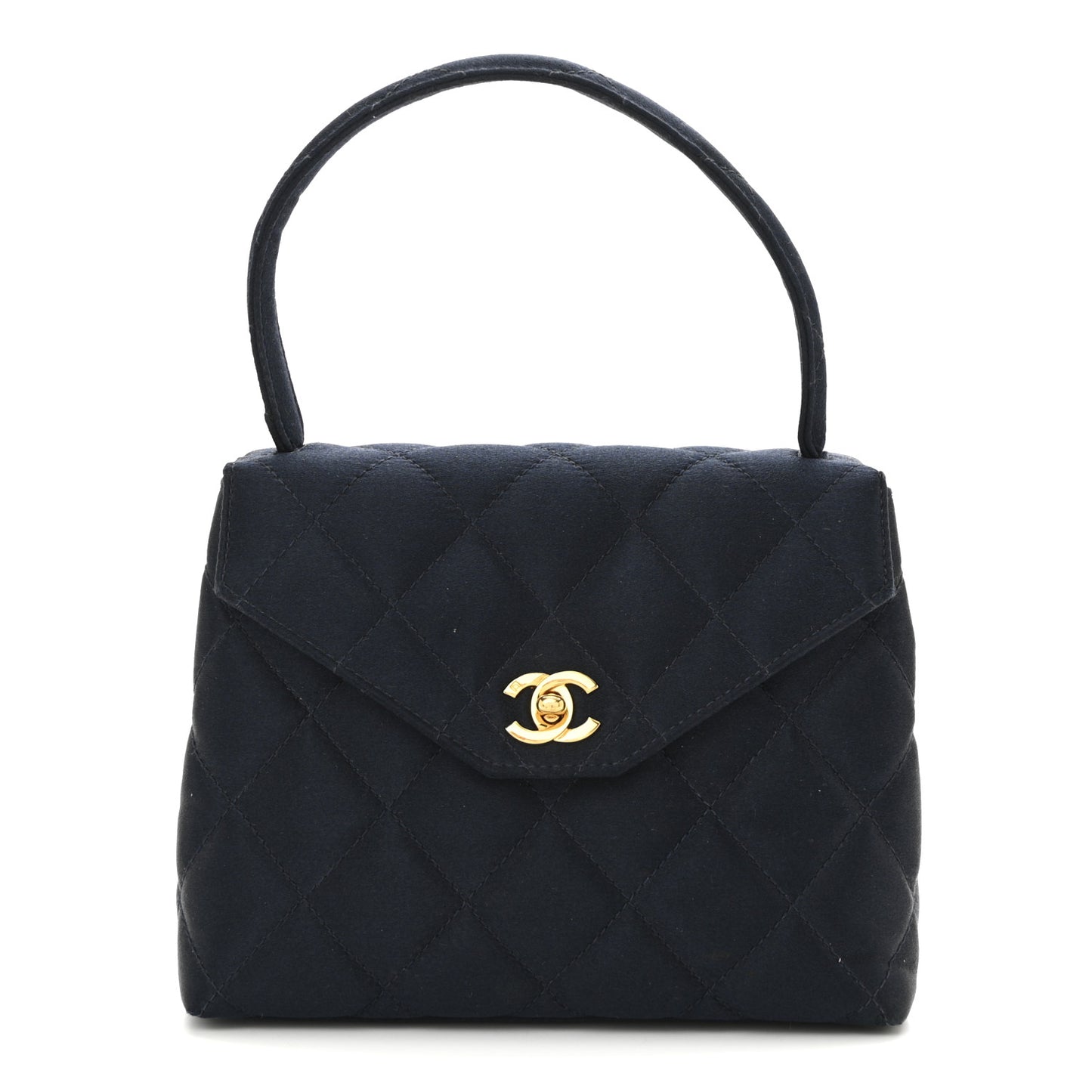 Satin Quilted Kelly Flap Bag Navy