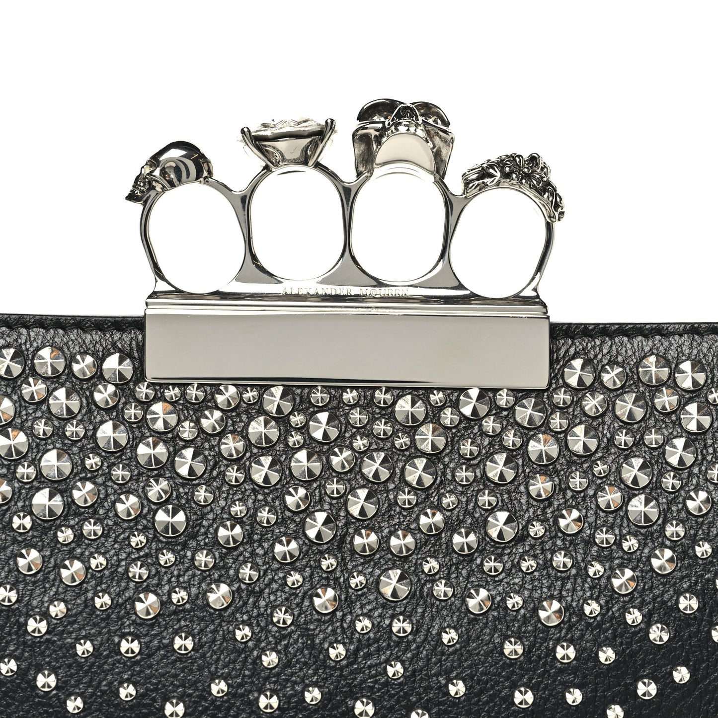 Calfskin Studded Knuckle Flat Clutch Black Silver