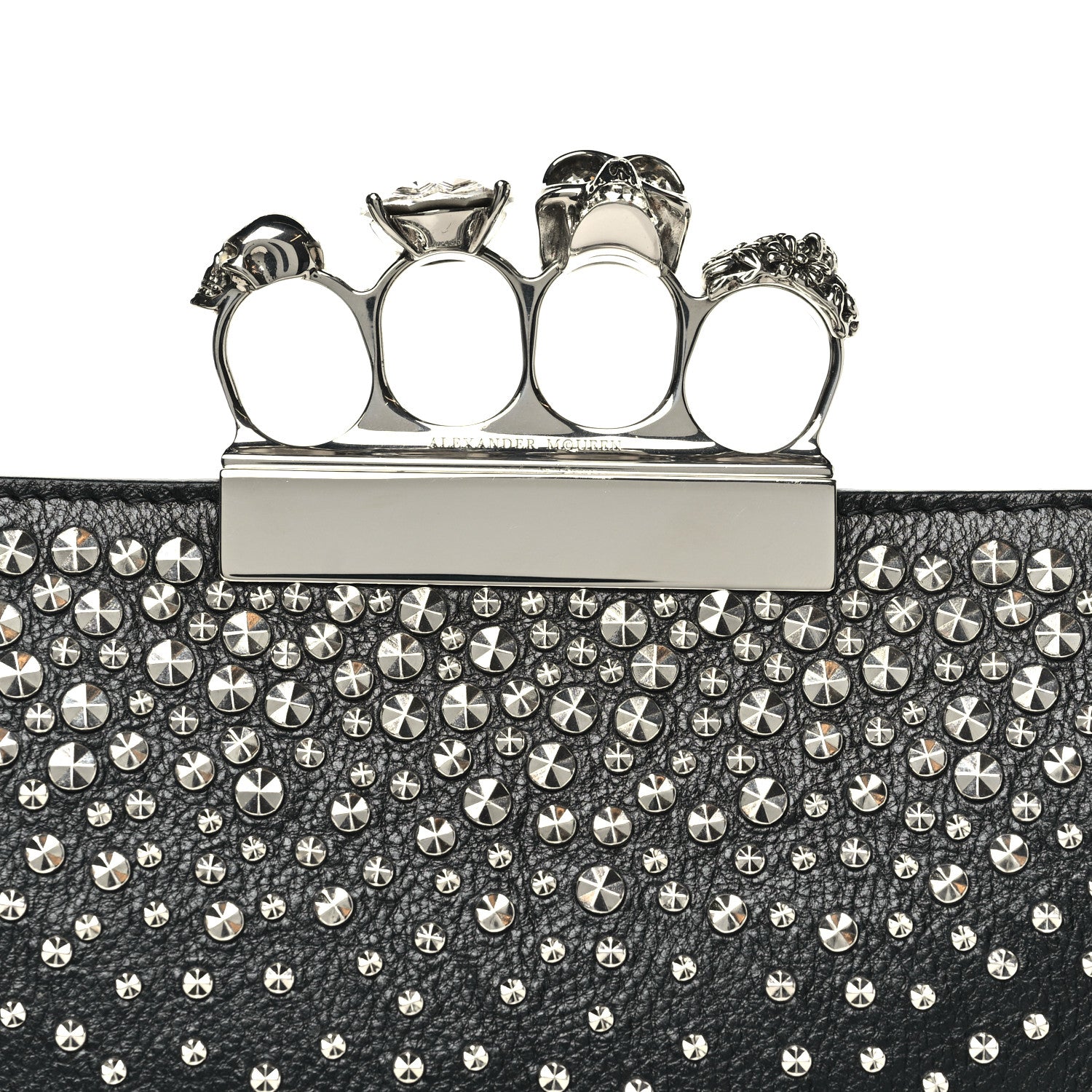 Alexander McQueen Calfskin Studded Knuckle Flat Clutch Black Silver 7 of 7