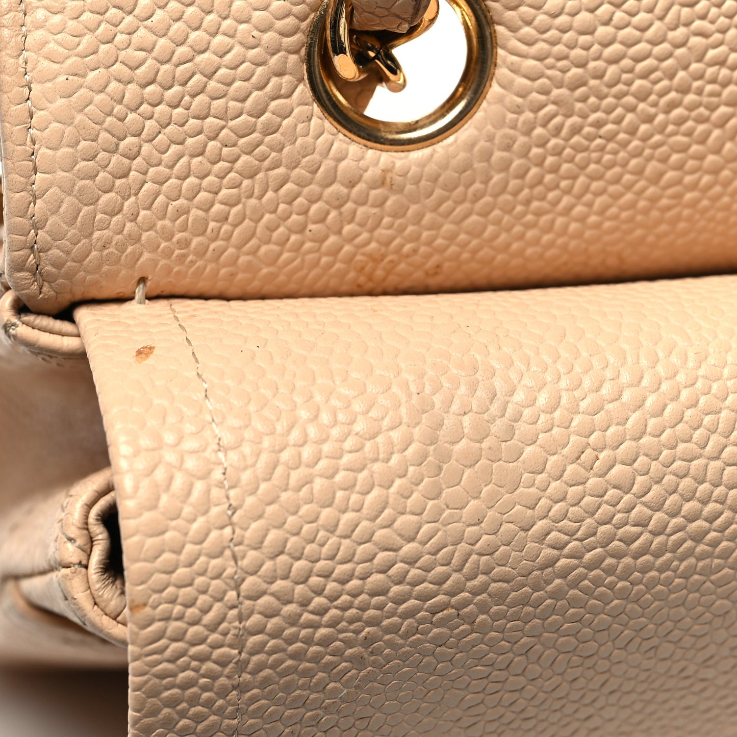 Caviar Quilted Medium Double Flap Beige