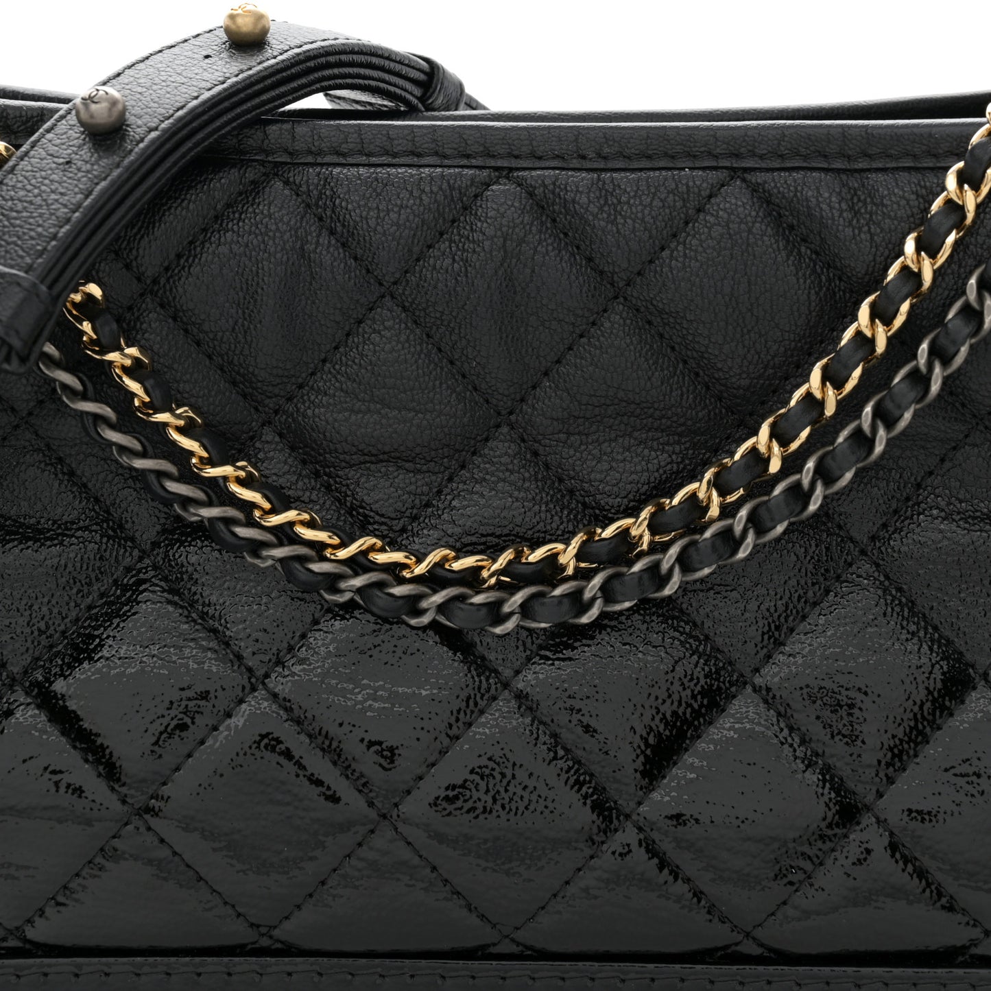 Patent Goatskin Quilted Medium Gabrielle Hobo Black