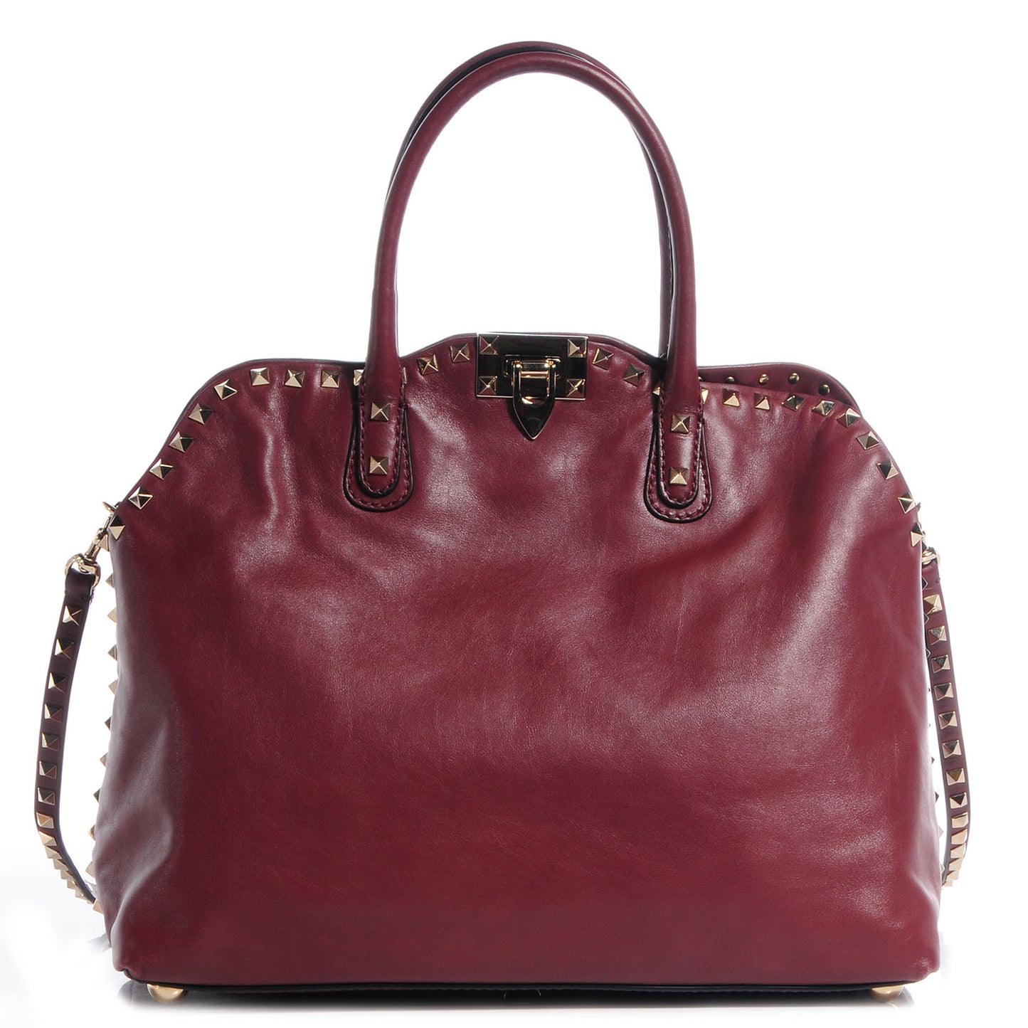 Vitello Rockstud Dome Satchel Red