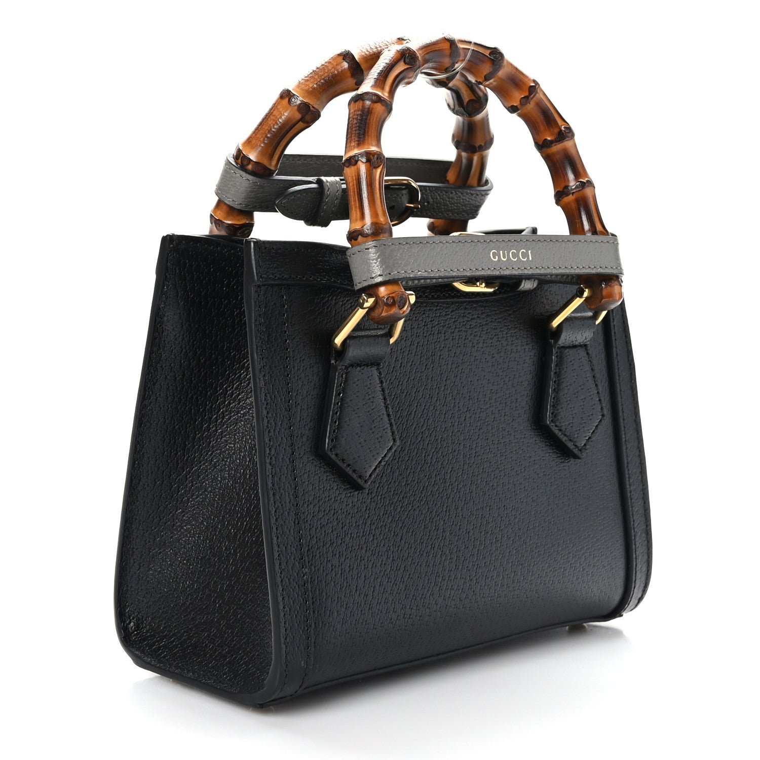 Gucci Textured Dollar Calfskin Web Mini Diana Tote Bag Black 3 of 9