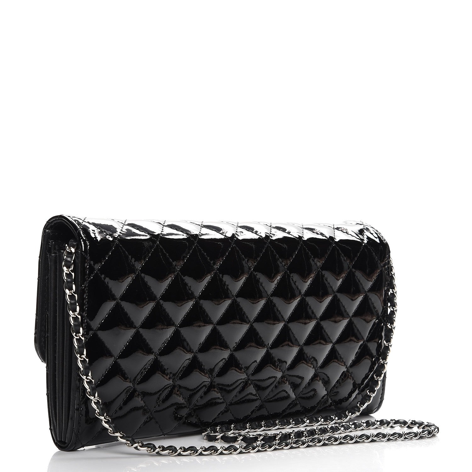 Chanel Patent Calfskin Quilted Brilliant East West Flap Clutch Black 3 of 8