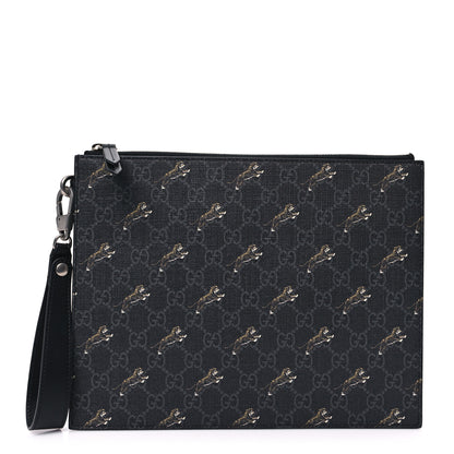 Gucci GG Supreme Monogram Tigers Zip Wristlet Pouch Black 1 of 9