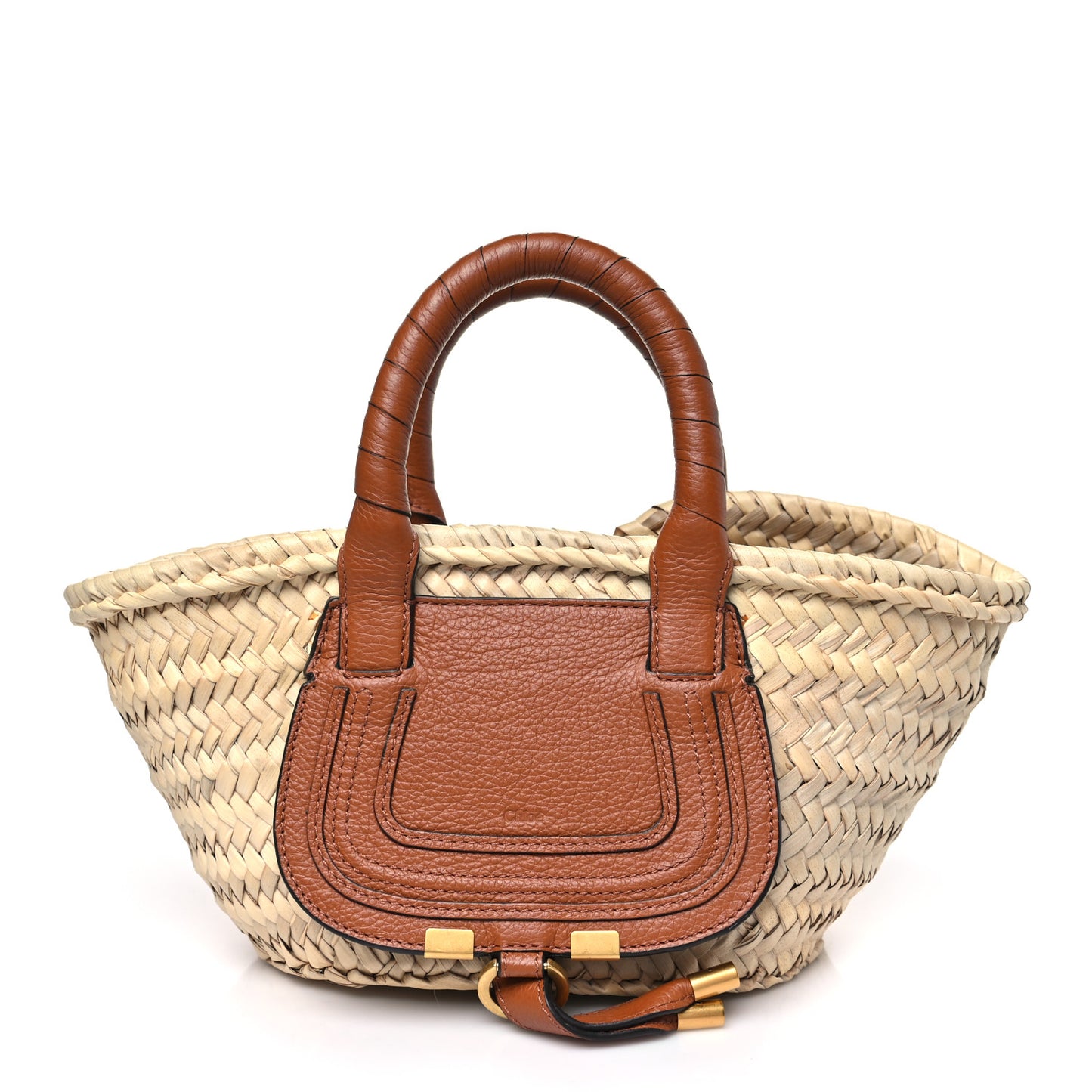 Raffia Small Grain Calfskin Mini Marcie Basket Tan