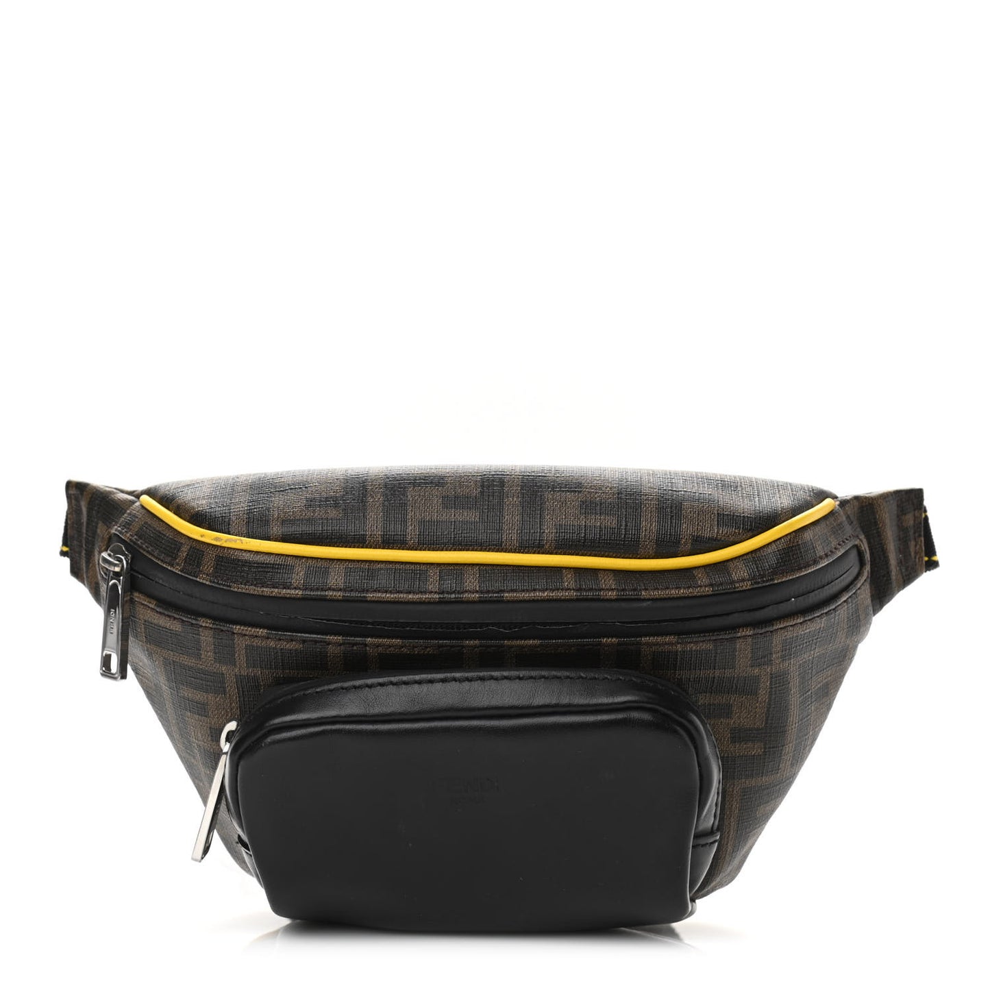 Glazed Fabric Vitello Century FF 1974 Pocket Belt Bag Mogano Panna Black Sunflower