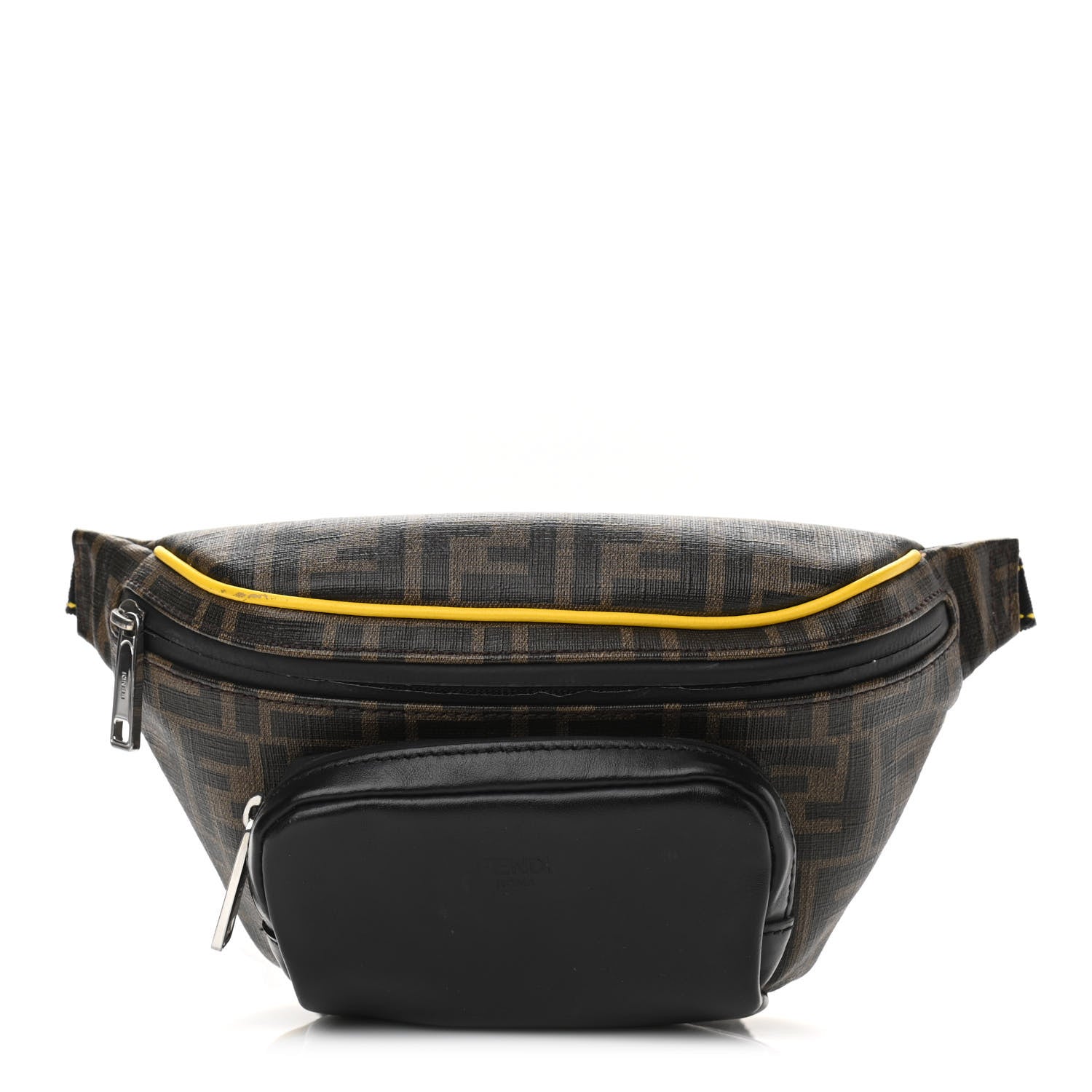 Fendi Glazed Fabric Vitello Century FF 1974 Pocket Belt Bag Mogano Panna Black Sunflower 1 of 9
