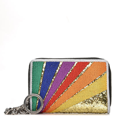 Saint Laurent Calfskin Sequin Paris Rainbow Key Ring Coin Pouch Multicolor 1 of 7