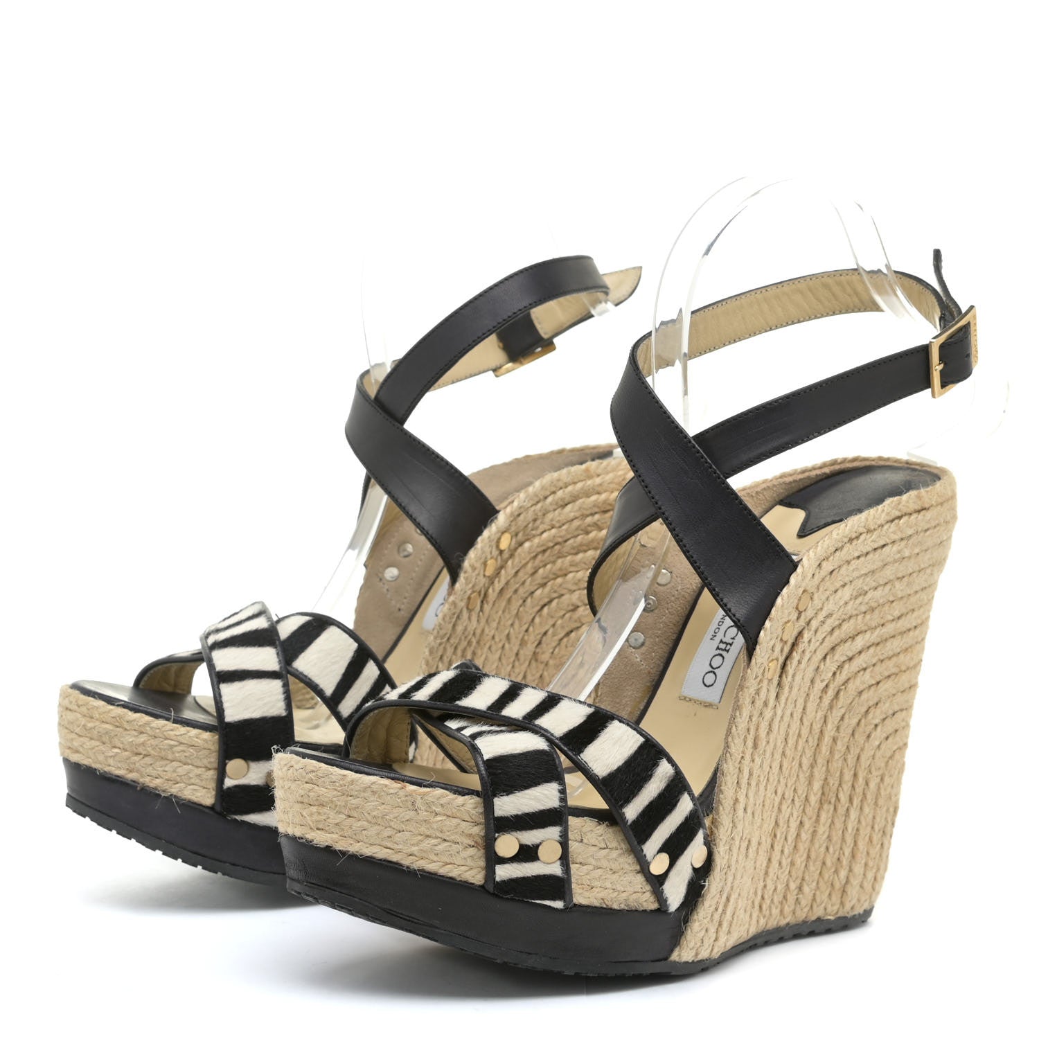 Jimmy Choo Pony Hair Zebra Print Papahi Espadrille Wedges 41 Black White 2 of 16
