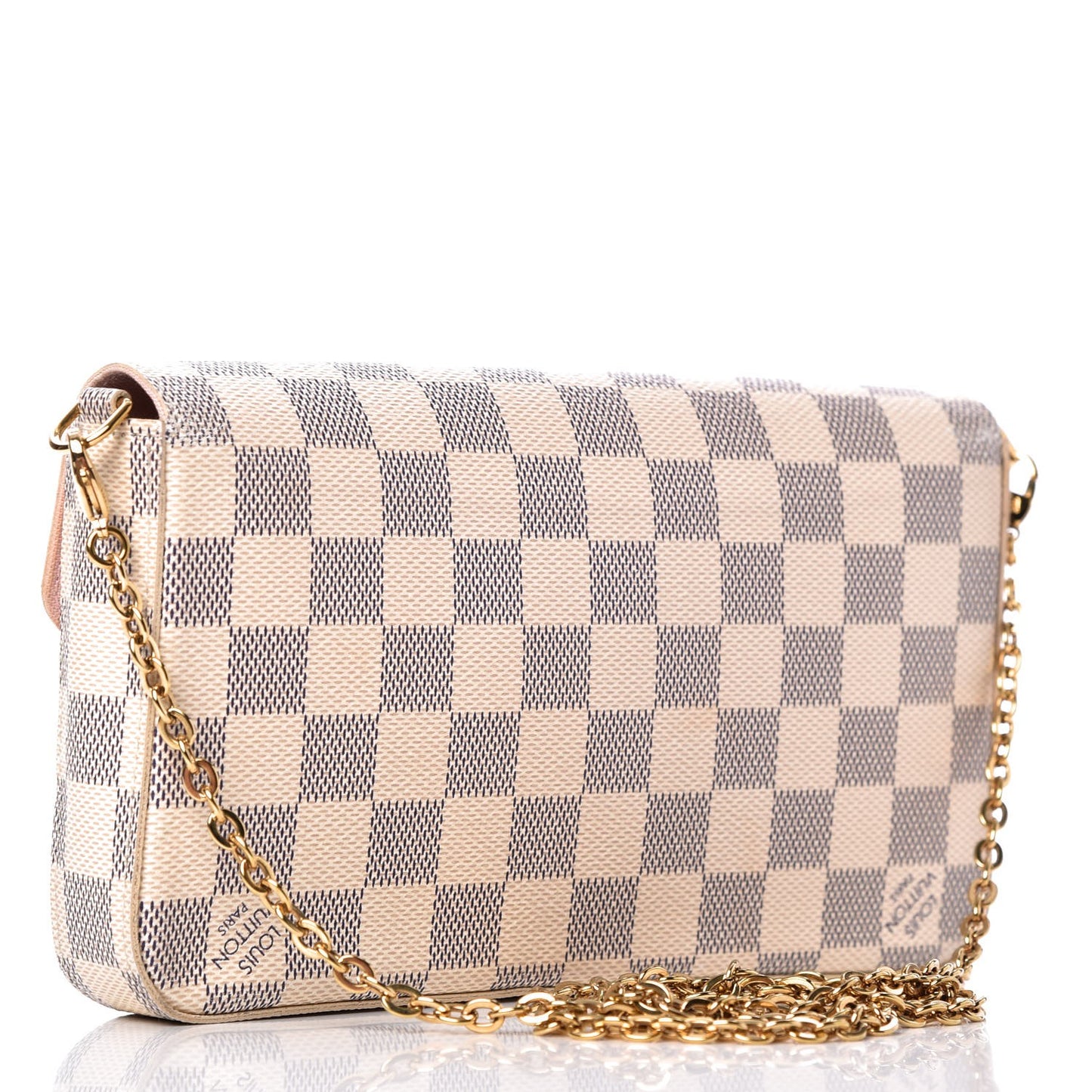 Damier Azur Pochette Felicie Chain Wallet Rose Ballerine