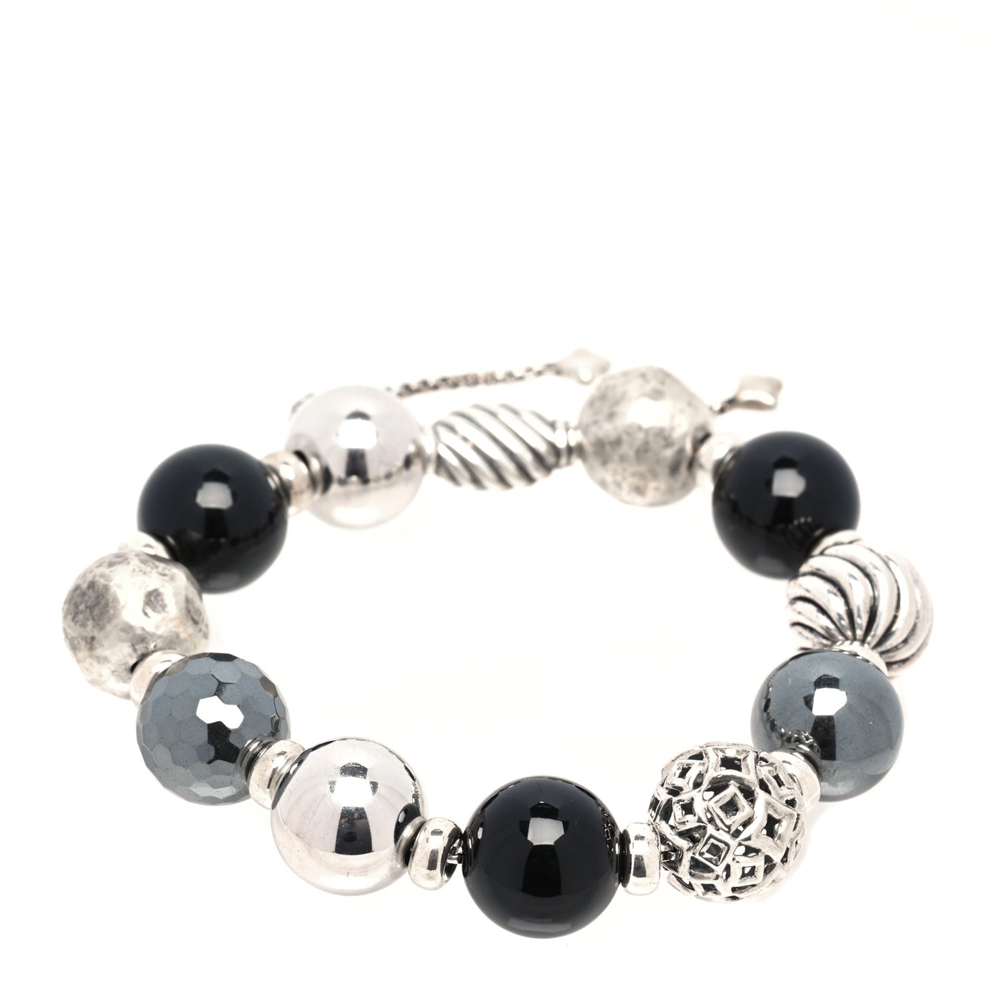 Sterling Silver Black Onyx Hematite 14mm Elements Bead Bracelet