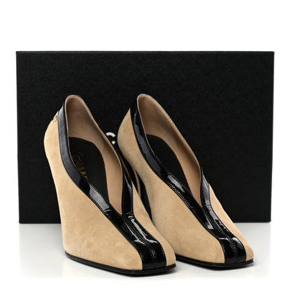 Chanel Suede Patent Calfskin Pumps 39.5 Beige Black 11 of 11